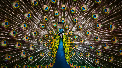 Obraz premium A beautiful peacock with its feathers spread out