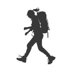 silhouette backpacker woman in action full body black color only