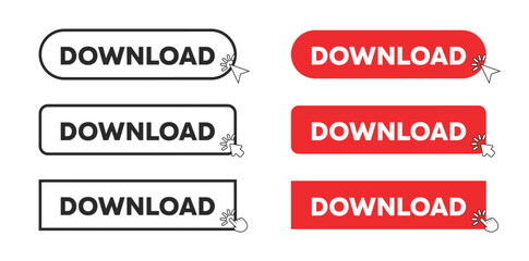 Fototapeta premium Download Web Button in Red Rectangle and outline style. Computer mouse click cursor or arrow pointer symbol