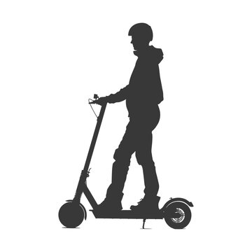 recommend clip art: silhouette boy riding electric scooter full body black color only