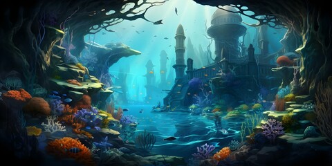 Immersive Exploration of a Surreal Underwater World Through Bold Photorealistic Art. Concept Surreal Underwater World, Immersive Exploration,  Bold Photorealistic Art, Oceanic Fantasy