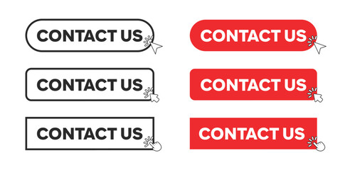 Fototapeta premium Contact Us Web Button in Red Rectangle and outline style. Computer mouse click cursor or arrow pointer symbol