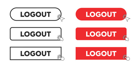 Fototapeta premium Logout Web Button in Red Rectangle and outline style. Computer mouse click cursor or arrow pointer symbol