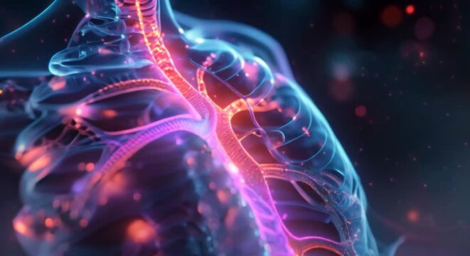 Lungs with glowing veins and arteries