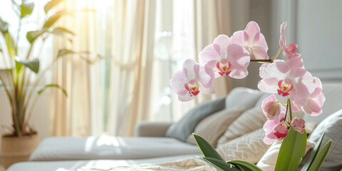 beautiful orchid pot in luxury hotel home interior decoration, ai