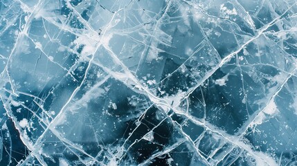Cracked ice surface on a frozen lake.

