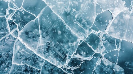 Cracked ice surface on a frozen lake.


