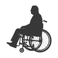 silhouette elderly man in a wheelchair full body black color only