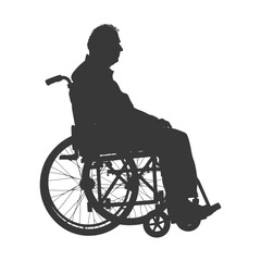 silhouette elderly man in a wheelchair full body black color only