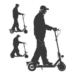 silhouette elderly man riding hoverboard black color only