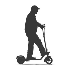 silhouette elderly man riding hoverboard black color only