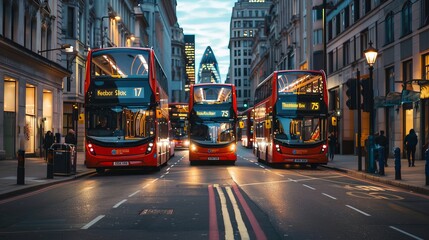 Obraz premium Multiple buses on a road.