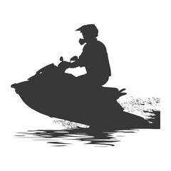 silhouette elderly man riding jet ski full body black color only