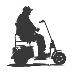 silhouette elderly man riding mobility scooter black color only