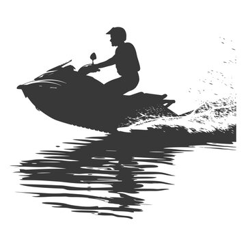 recommend clip art: silhouette elderly man riding jet ski full body black color only