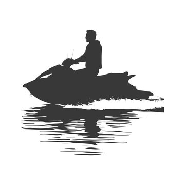 recommend clip art: silhouette elderly man riding jet ski full body black color only