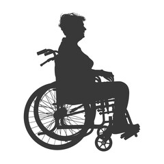 silhouette elderly woman in a wheelchair black color only