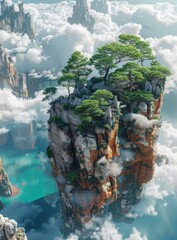 A Majestic Floating Island in a Surreal Sky