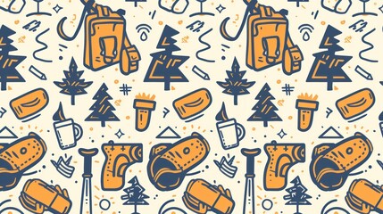 Seamless pattern of hiking and camping gear.

