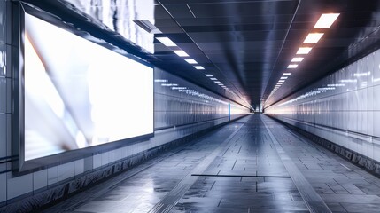 Blank billboard in a subway station for advertising.

