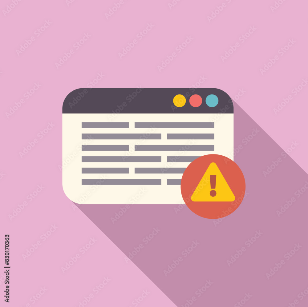 Poster flat design vector illustration of a website interface with an alert symbol, indicating an error or 