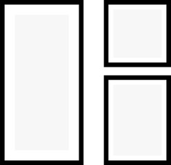 Picture frame mockup black border. Isolated home decoration, photography presentation, blank frame mockups. Black pictures frames mock-up. Vector illustration