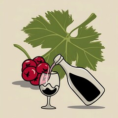 glass of wine and grapes, wine and grapes, beer illustration, wine