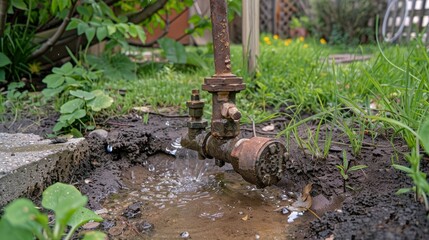 Fototapeta premium Water leaking from a shut-off valve connection.