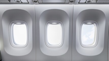 Airplane windows on a white fuselage, ready for your text.

