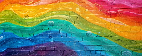 Fototapeta premium Rainbow-colored street art celebrating LGBTQ+ pride, vibrant and creative expression, copy space.