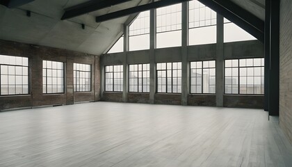 Fototapeta premium An empty loft livingroom penthouse NY,Madrid,London for Augmented reality mockup pattern frame