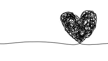 illustration of a heart symbol from scribbled tangled lines. complicated love. chaotic relationship.