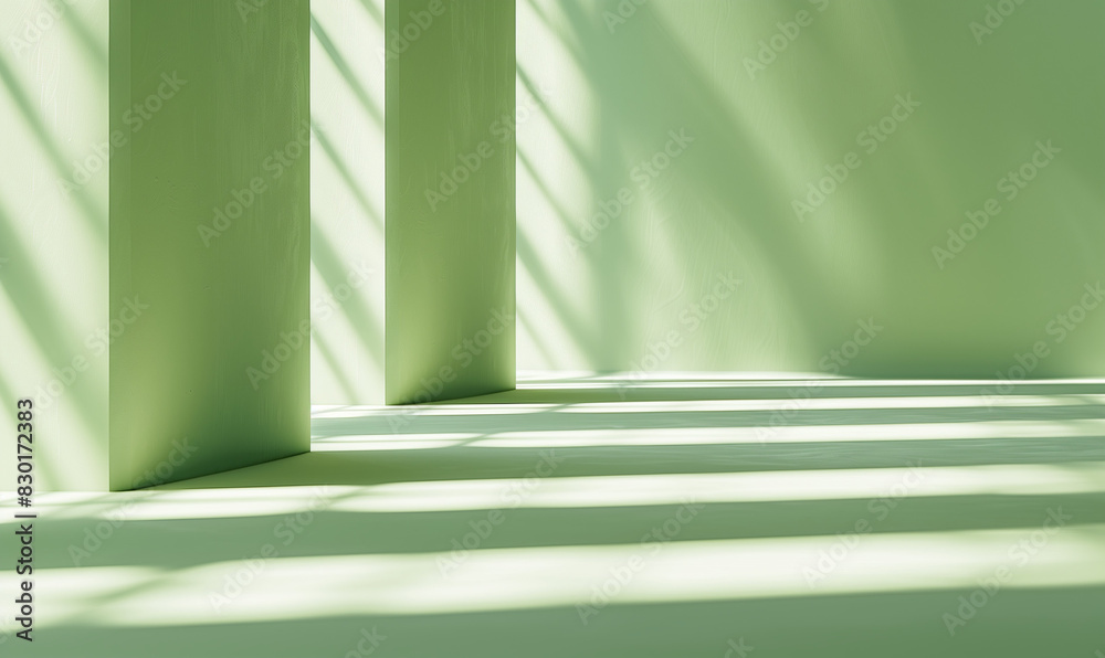 Poster a light green background with light and shadow effects, creating an empty space for product display.