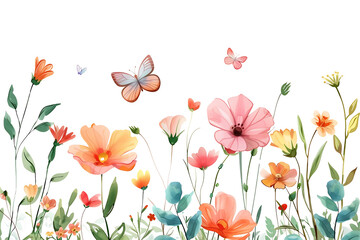 Cartoon flowers with wings on a transparent background