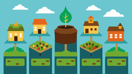 Obraz premium A composting challenge between different blocks in the neighborhood with each one trying to produce the best quality compost.. Vector illustration