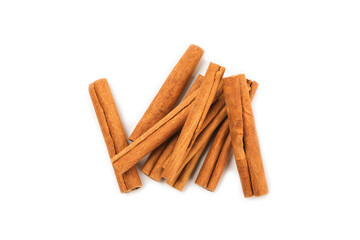 Cinnamon sticks isolated on white background. Cinnamon roll. Spicy spice for baking, desserts and drinks. Fragrant ground cinnamon.