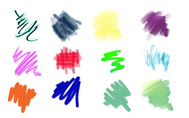 several brush paint shape icons with several colors (full color) without background
