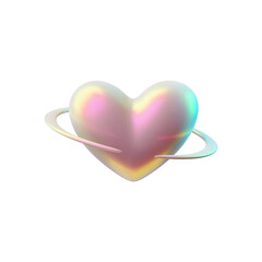 3D Y2K heart icon with orbiting ring vector illustration for 90s and 00s designs