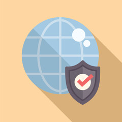 Illustration of a global security concept with cybersecurity protection, shield icon, and digital privacy technology in a flat design vector illustration