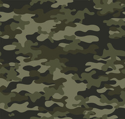 Camouflage military background seamless texture, forest pattern for hunting