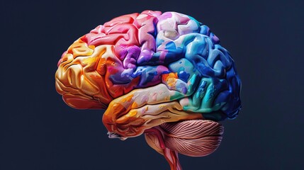  A colorful illustration of the human brain, highlighting areas responsible for different functions and emotions. 