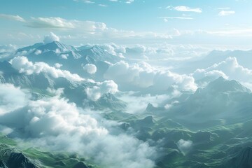 The mountain peaks are surrounded by clouds and mist, and the mountains and rivers are beautiful and picturesque