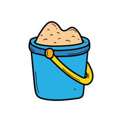 Hand drawn doodle blue sand bucket on white background.
