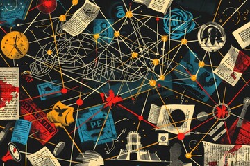 connected dots with data of conspiracy theory inspired research investigation flat illustration