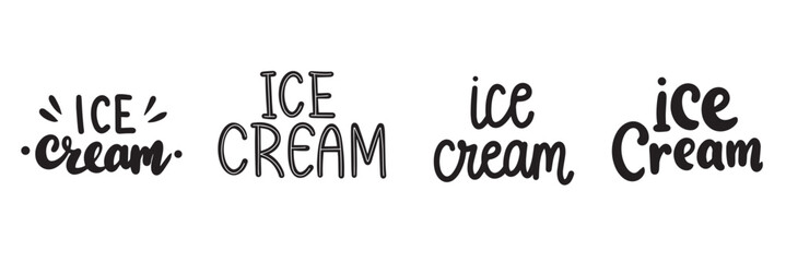 Collection of Ice cream text lettering. Hand drawn vector art.
