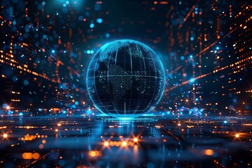 Fototapeta premium Globe surrounded by lights and city