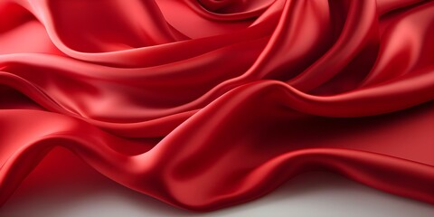 Elegant red silk and satin fabric on a white background. Concept Elegant Photoshoot, Red Silk Fabric, Satin Material, White Background, Classic Elegance