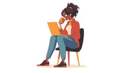 person with laptop drinking coffee vector flat isolated illustration on white background
