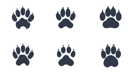 Paw icons for emoticons. Silhouette, paw symbols for emoticon design, cute paws. Vector icons
