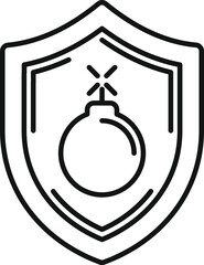 Line art illustration depicting a shield with a bomb symbol, representing risk and protection